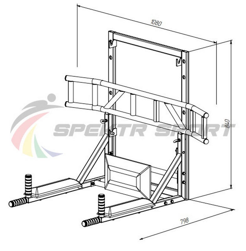 Турник-брусья-пресс на раме разборный с доп. хватами Spektr Sport Прометей, серый 786_800