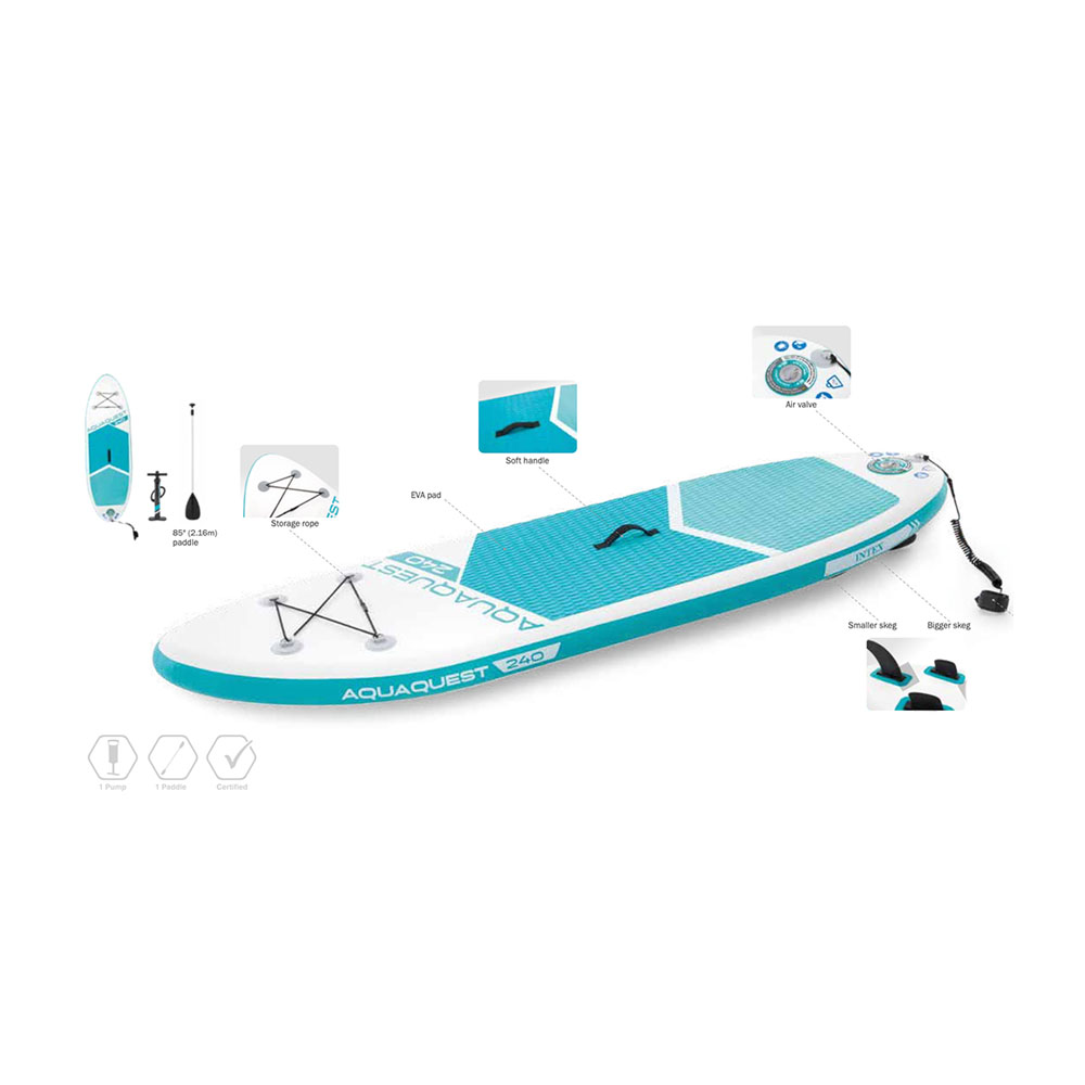 SUP-доска Aqua Quest 240 244x76x13см, насос, весло, лиш, сумка, до 90 кг Intex 68241 1000_1000