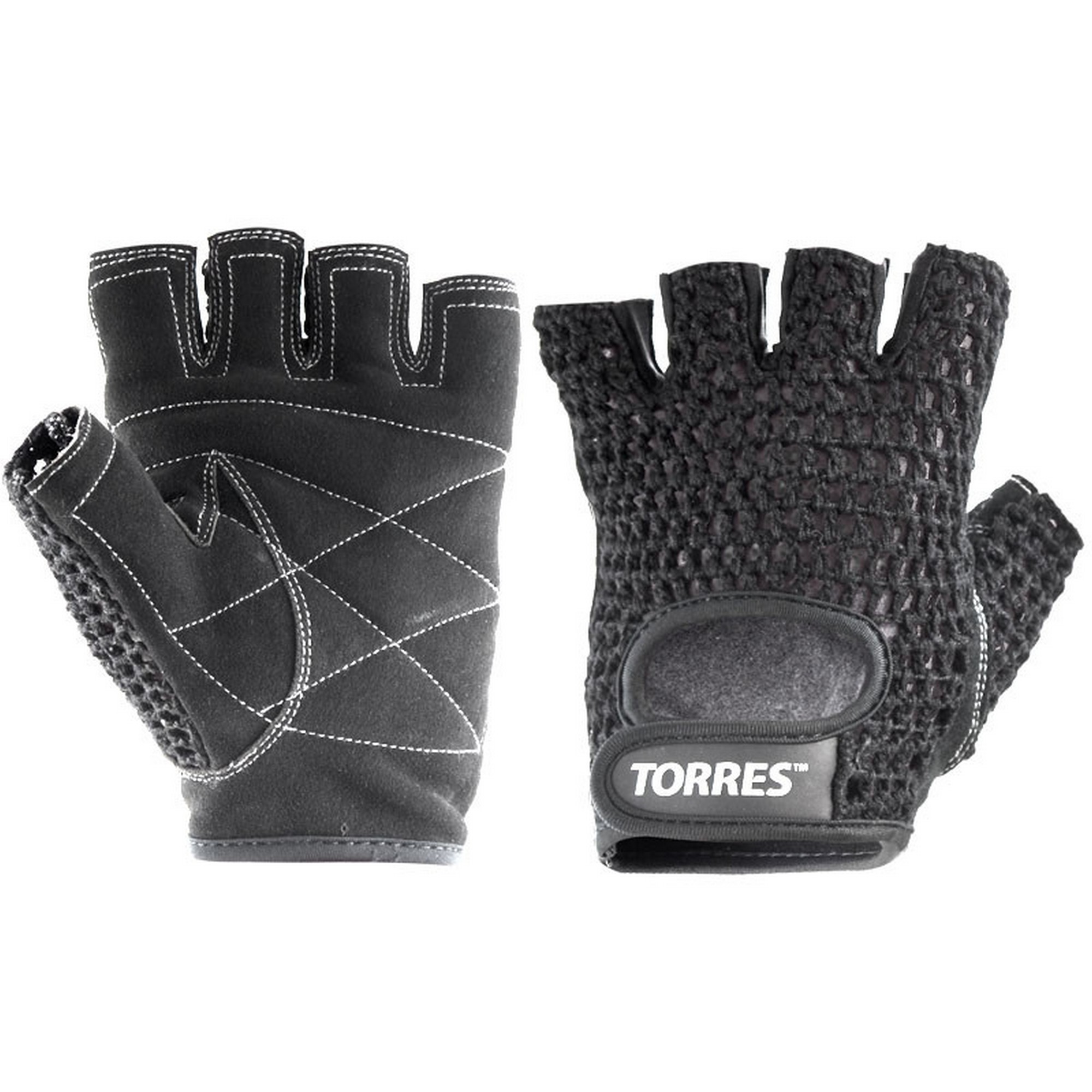 Перчатки для занятий спортом Torres хлопок, нат. замша, подбивка 6 мм PL6045 черный 2000_2000