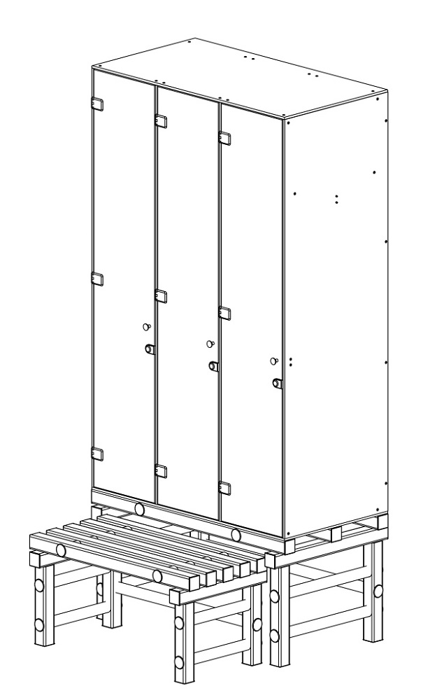 Шкаф 3-1 на подставке с выдвижной скамьей ПТК Спорт 040-2731 635_1000