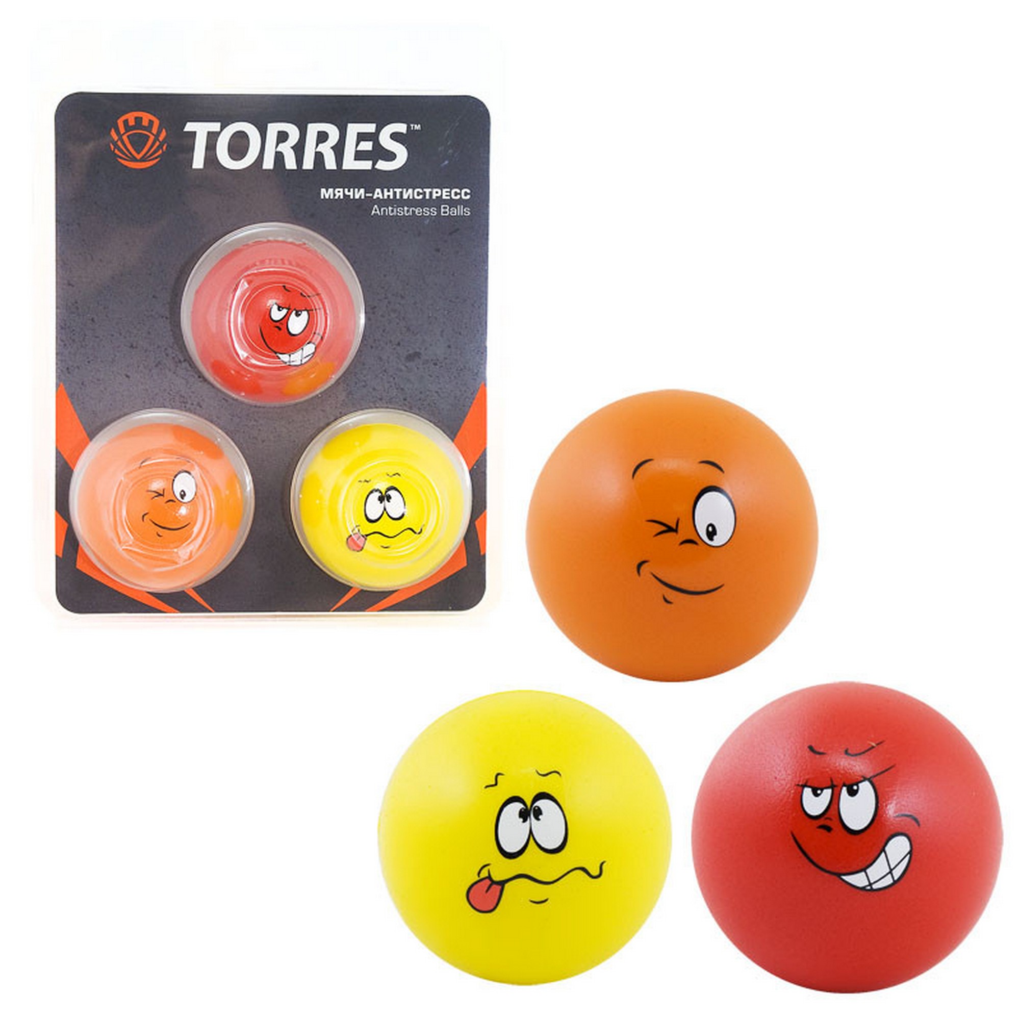 Эспандер кистевой Torres антистресс, 3 мяча d6,5 см, полиуретан AL0026 красный, оранжевый, желтый 2000_2000